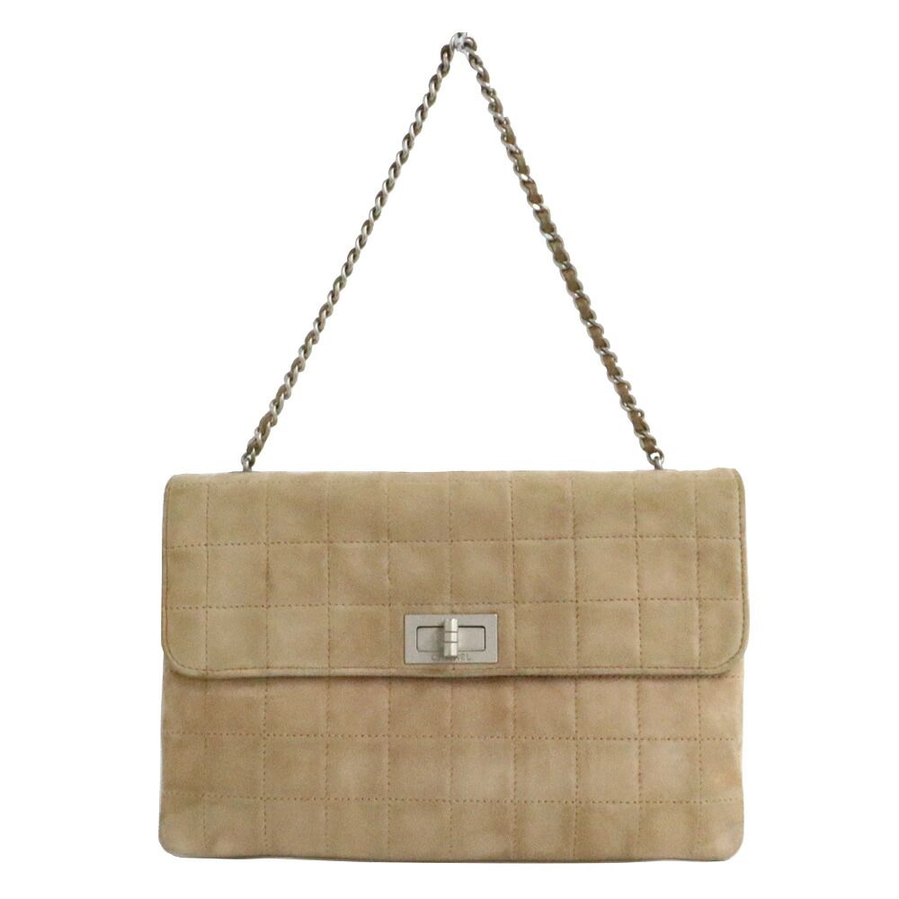 Chanel 2.55 Chain Handbag Beige Suede Silver Choco Bar 6 Bag