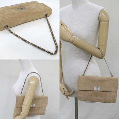 Chanel 2.55 Chain Handbag Beige Suede Silver Choco Bar 6 Bag — view 4
