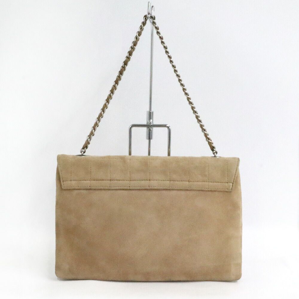 Chanel 2.55 Chain Handbag Beige Suede Silver Choco Bar 6 Bag — view 2