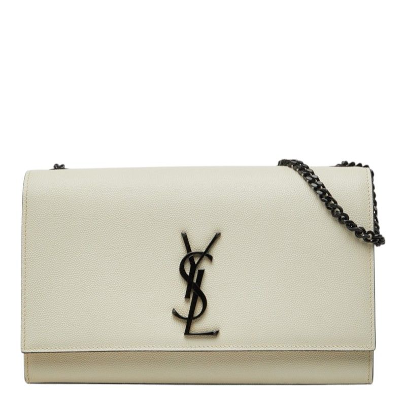 Saint Laurent Cassandra Kate YSL Logo Chain Shoulder Bag White Black Leather