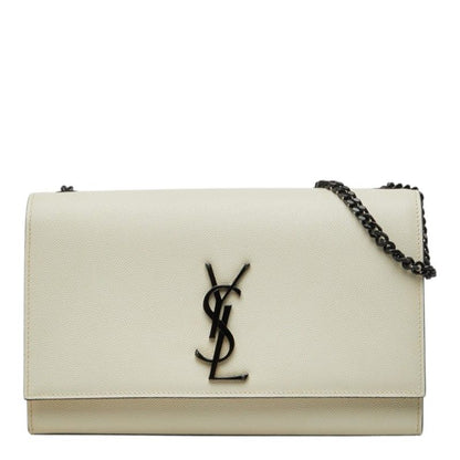 Saint Laurent Cassandra Kate YSL Logo Chain Shoulder Bag White Black Leather
