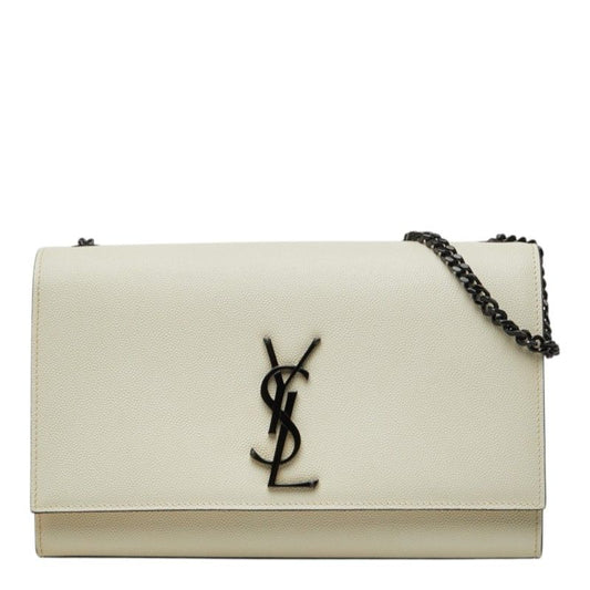 Saint Laurent Cassandra Kate YSL Logo Chain Shoulder Bag White Black Leather