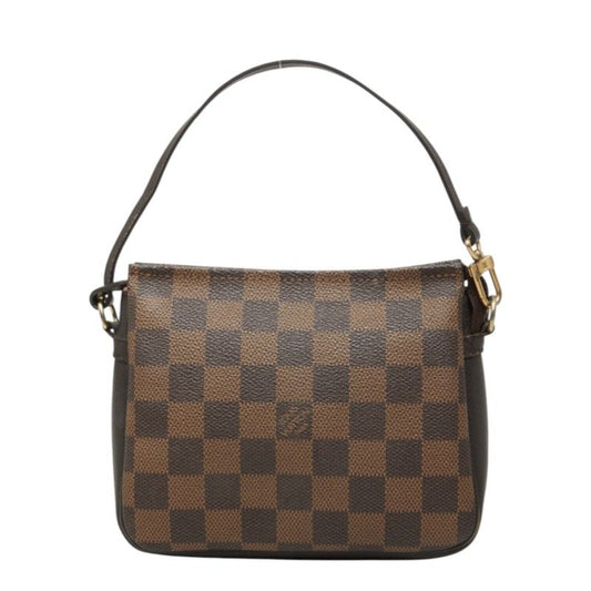 Louis Vuitton Damier Trousse Makeup Pouch Handbag Brown Leather