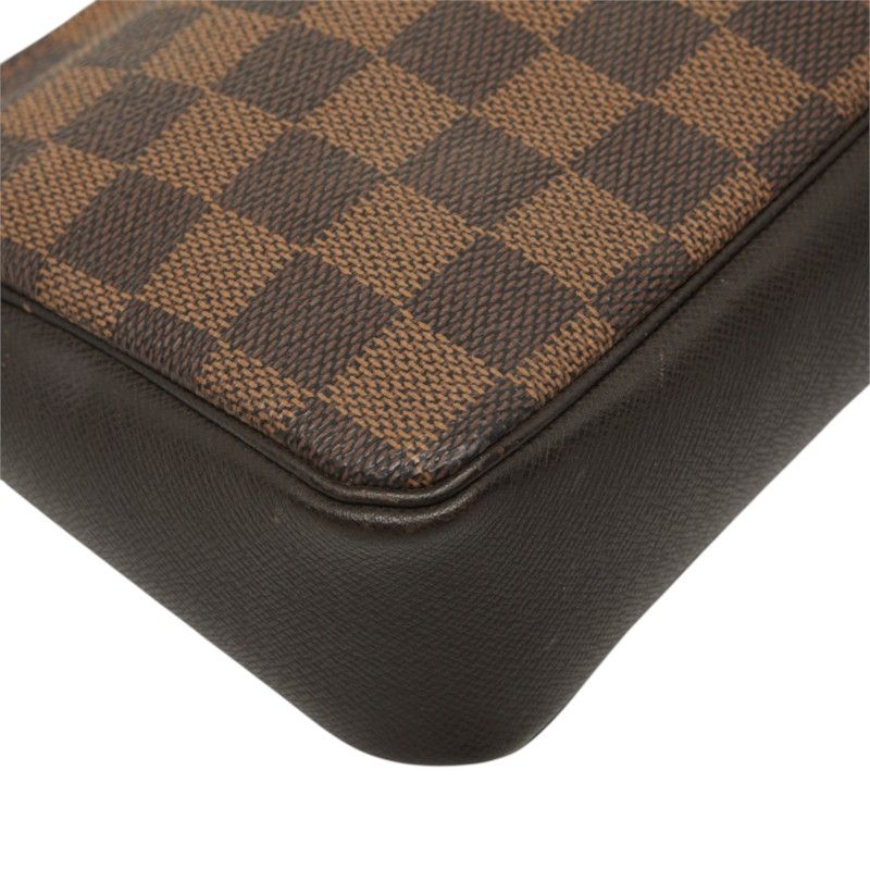 Louis Vuitton Damier Trousse Makeup Pouch Handbag Brown Leather — view 5