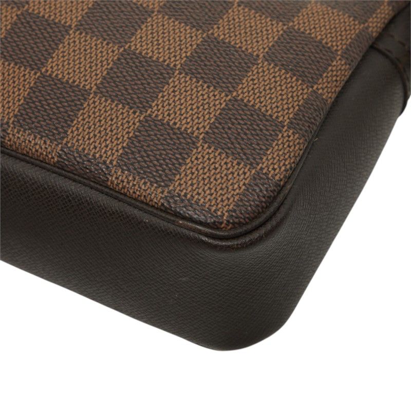 Louis Vuitton Damier Trousse Makeup Pouch Handbag Brown Leather — view 6