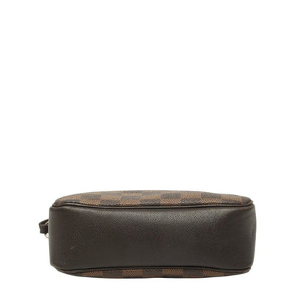 Louis Vuitton Damier Trousse Makeup Pouch Handbag Brown Leather — view 3
