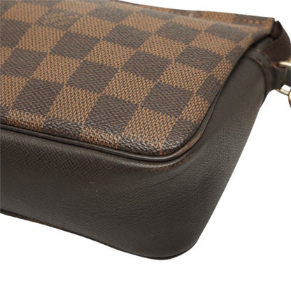 Louis Vuitton Damier Trousse Makeup Pouch Handbag Brown Leather — view 4