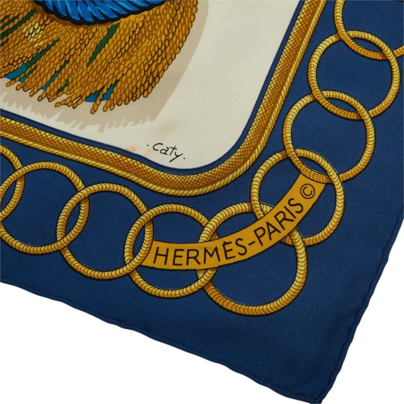 Hermes Carre 90 Ceremony Shoulder Epaulettes Scarf Large White Gold Blue — view 3