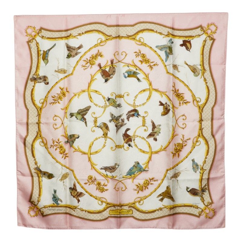 Hermes Carre 90 la Cle Des Champs Key to Freedom Scarf Large White Pink