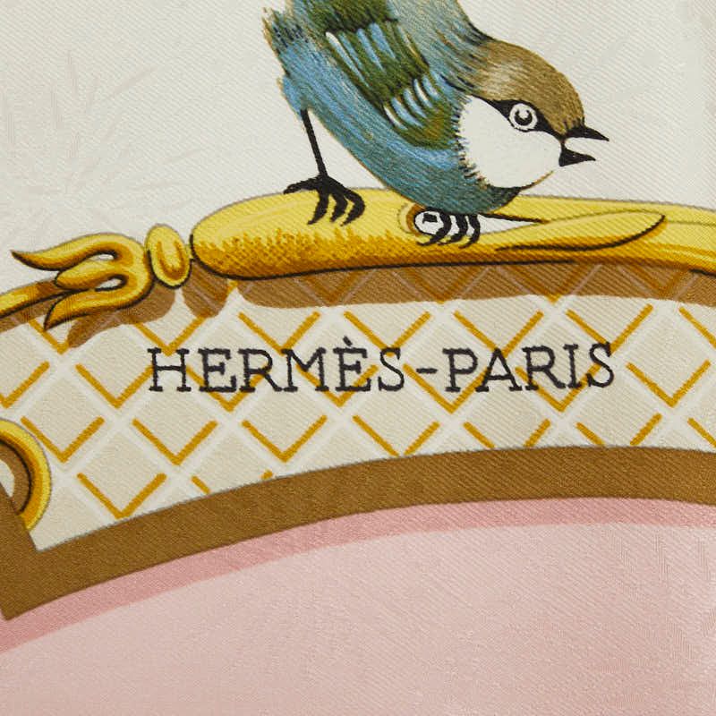 Hermes Carre 90 la Cle Des Champs Key to Freedom Scarf Large White Pink — view 3