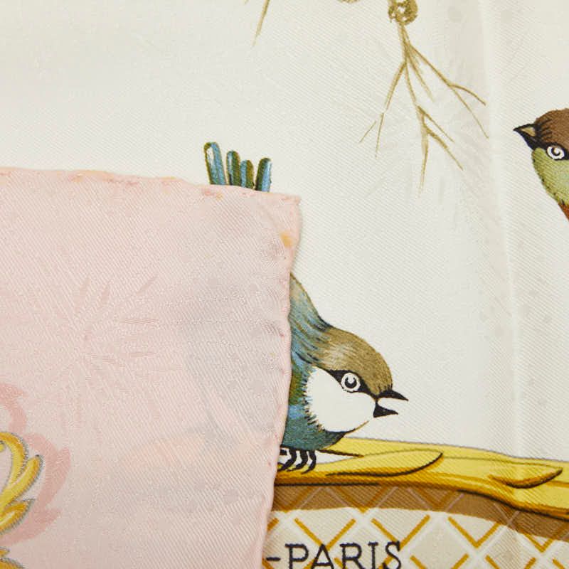 Hermes Carre 90 la Cle Des Champs Key to Freedom Scarf Large White Pink — view 4