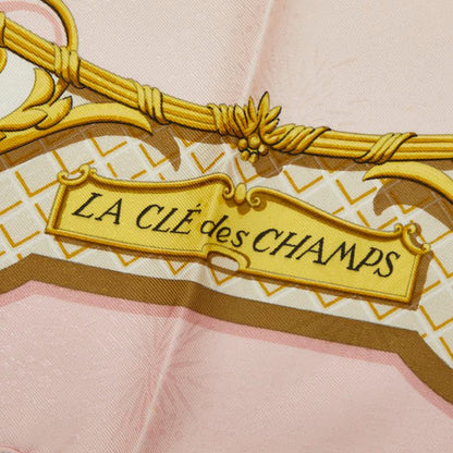 Hermes Carre 90 la Cle Des Champs Key to Freedom Scarf Large White Pink — view 2