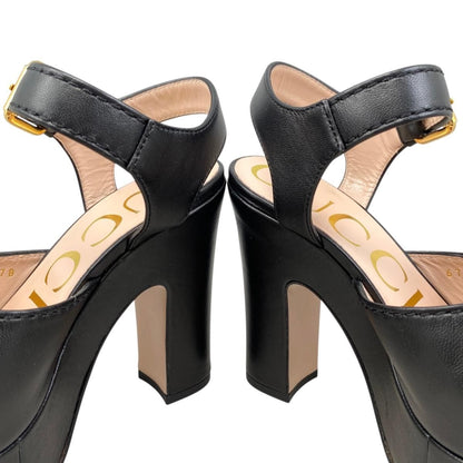 Gucci Sandals Horsebit Platform Nappa Leather Black Gold — view 8