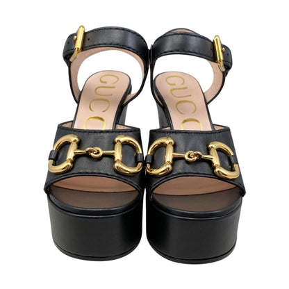 Gucci Sandals Horsebit Platform Nappa Leather Black Gold — view 3