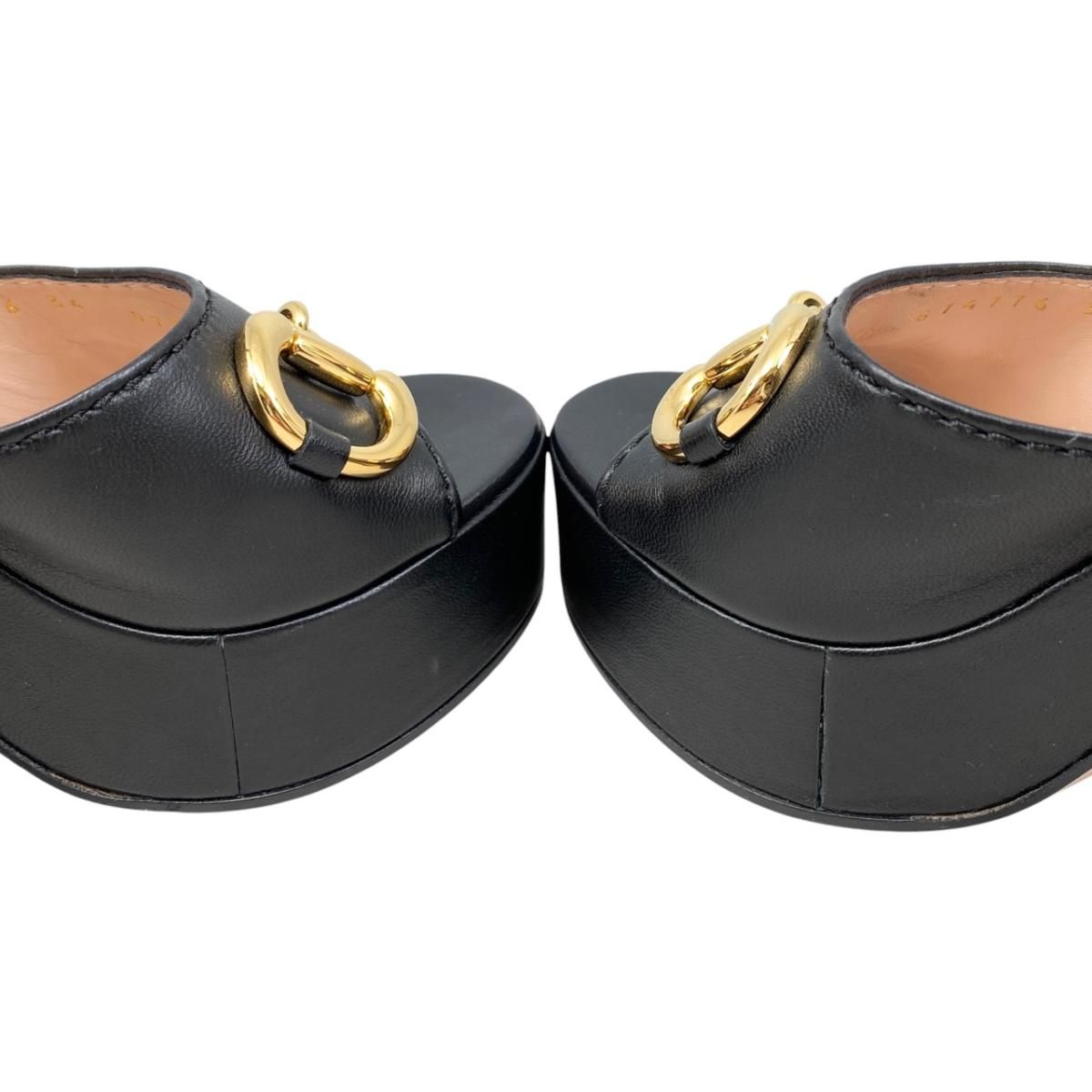 Gucci Sandals Horsebit Platform Nappa Leather Black Gold — view 7