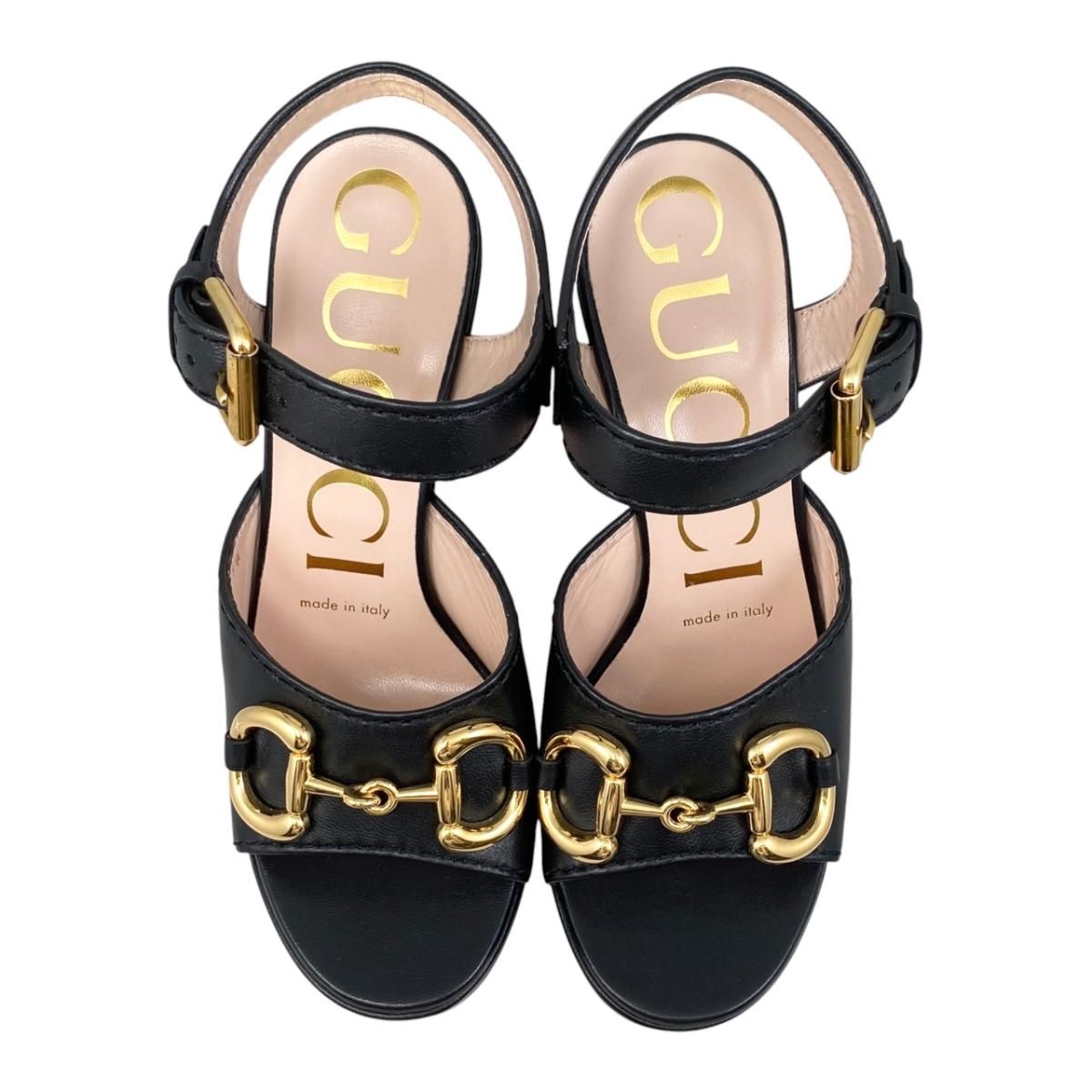 Gucci Sandals Horsebit Platform Nappa Leather Black Gold — view 5