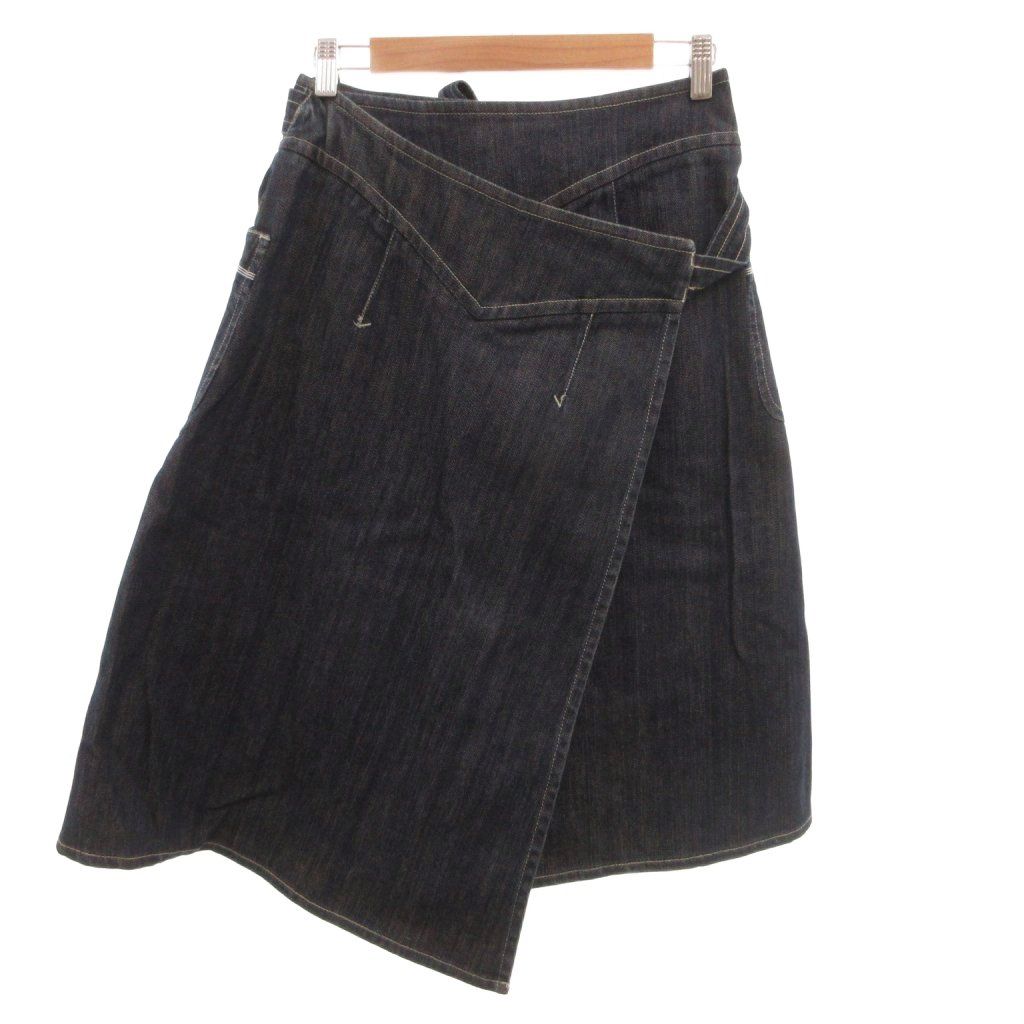 Max Mara Wrap Skirt Denim Belt Knee-Length Cotton Indigo 36 — view 2