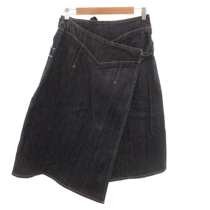 Max Mara Wrap Skirt Denim Belt Knee-Length Cotton Indigo 36 — view 2