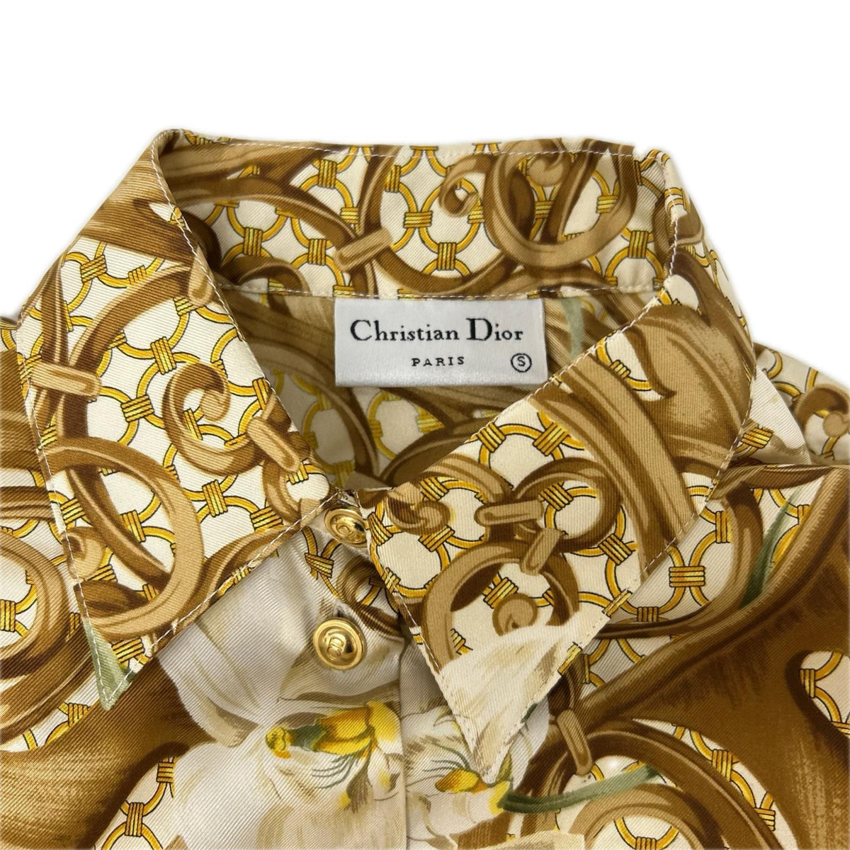 Dior Gold Silk 100 CD Button Botanical Design Shirt — view 3