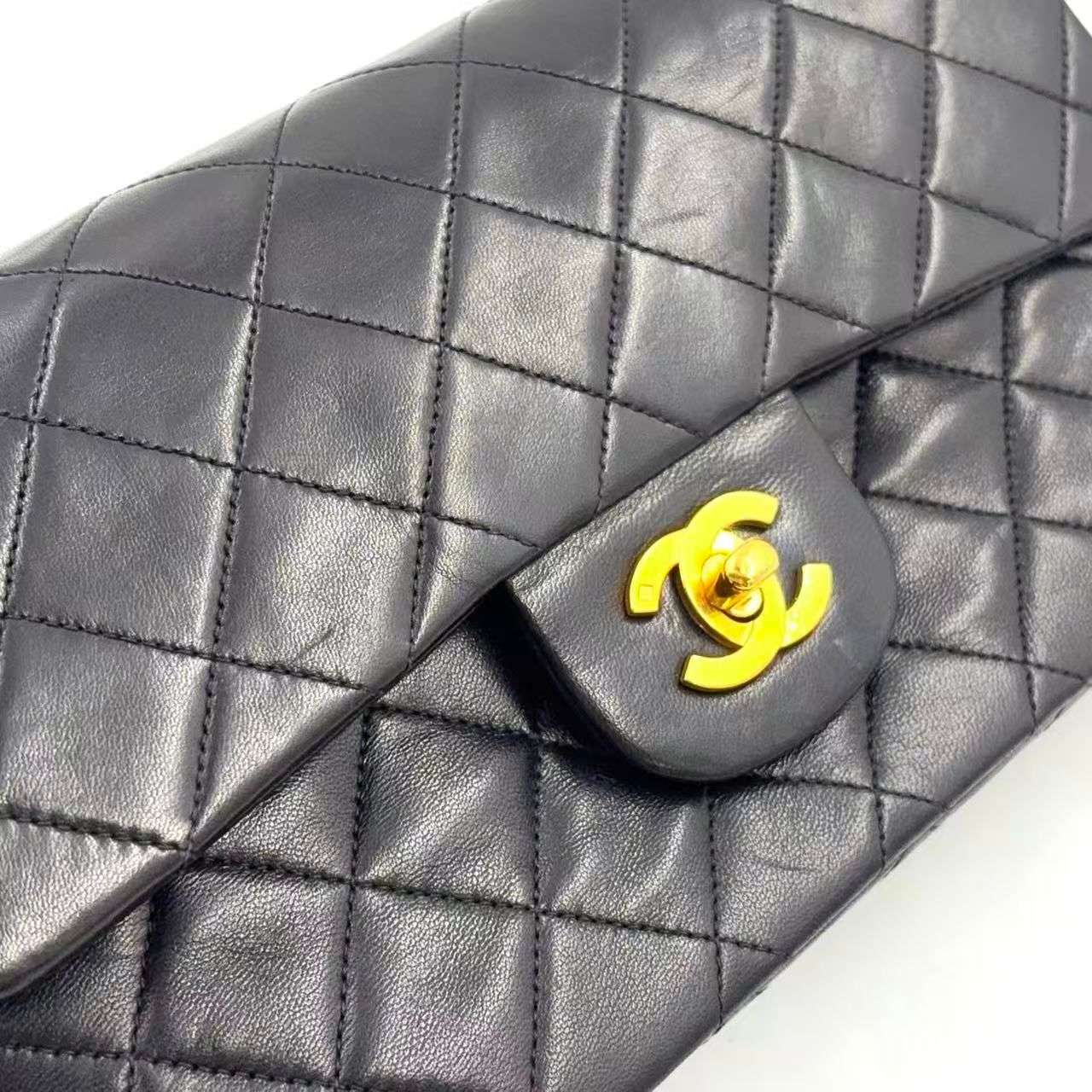 Chanel Quilted Double Flap Lambskin Black Chain Shoulder Bag Gold — view 5