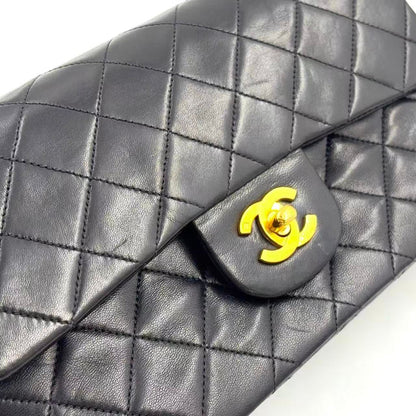 Chanel Quilted Double Flap Lambskin Black Chain Shoulder Bag Gold — view 5