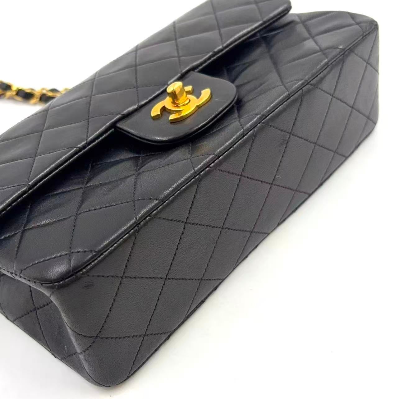 Chanel Quilted Double Flap Lambskin Black Chain Shoulder Bag Gold — view 7