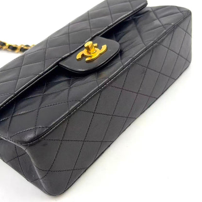Chanel Quilted Double Flap Lambskin Black Chain Shoulder Bag Gold — view 7