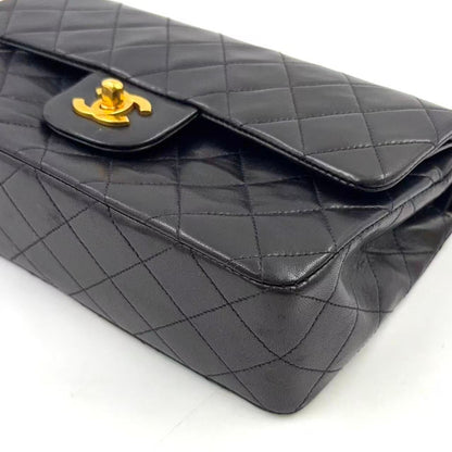 Chanel Quilted Double Flap Lambskin Black Chain Shoulder Bag Gold — view 8