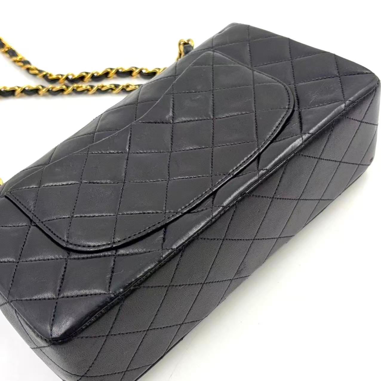 Chanel Quilted Double Flap Lambskin Black Chain Shoulder Bag Gold — view 6