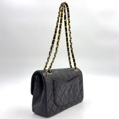 Chanel Quilted Double Flap Lambskin Black Chain Shoulder Bag Gold — view 2