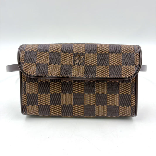Louis Vuitton Pochette Florentine Damier Ebene Leather Brown Belt Bag Gold