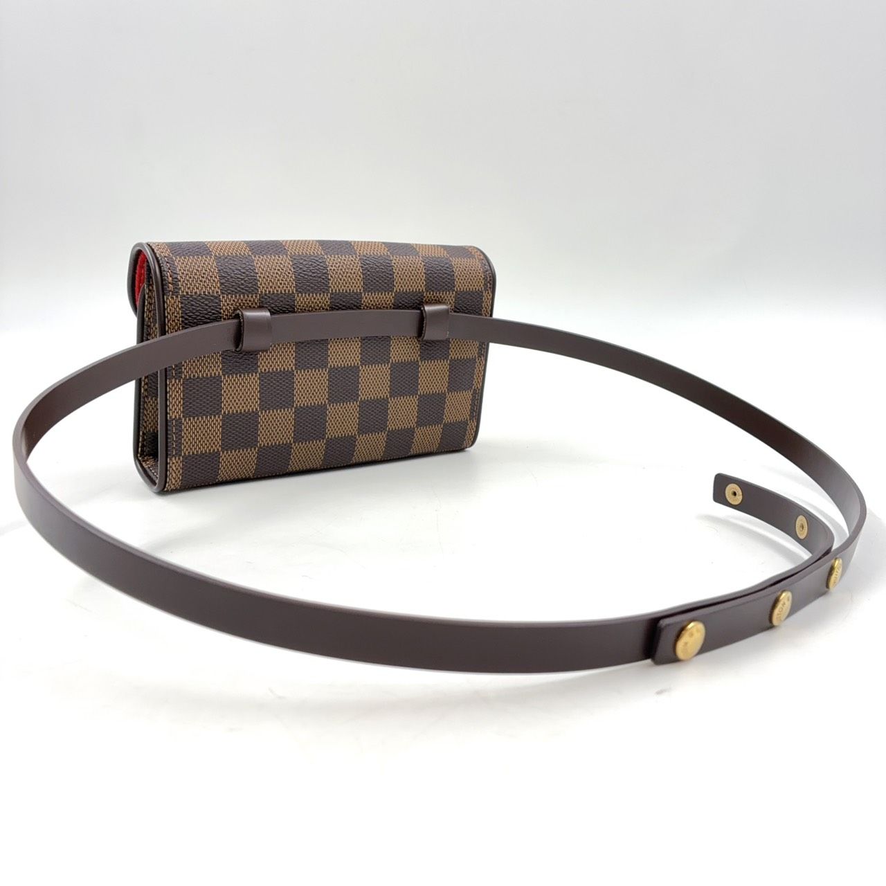 Louis Vuitton Pochette Florentine Damier Ebene Leather Brown Belt Bag Gold — view 2