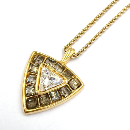 Saint Laurent Vintage Triangle Color Stone Clear Gold Necklace