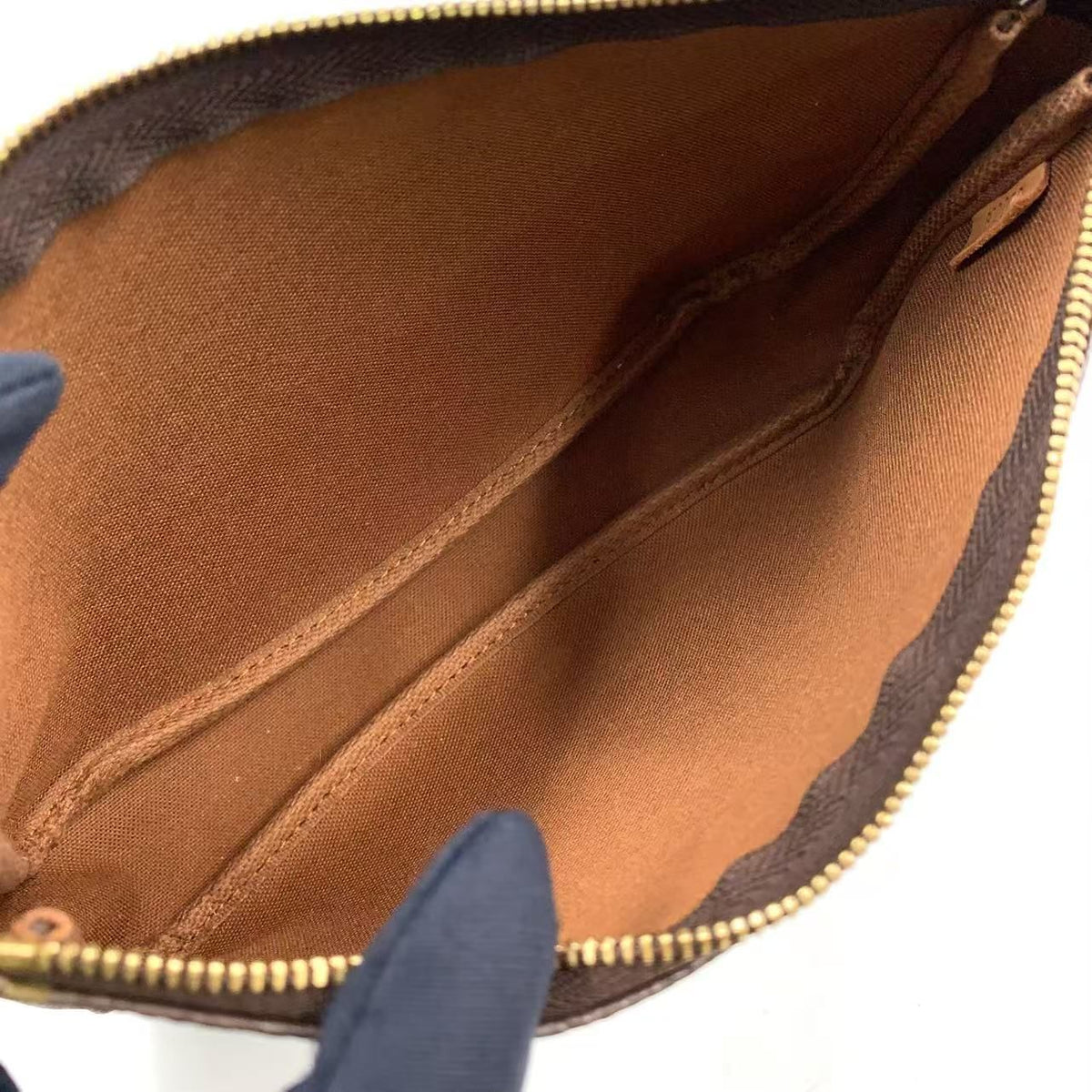 Louis Vuitton Pochette Accessoires Monogram Leather Brown Handbag Gold — view 3