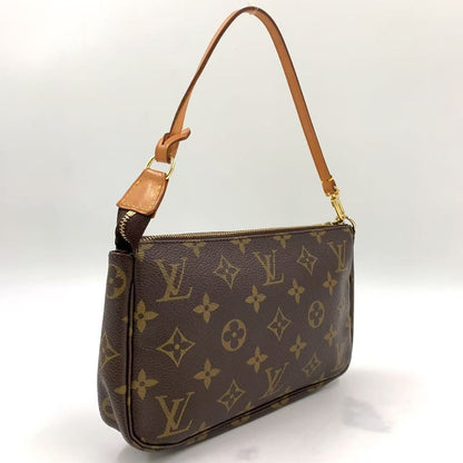 Louis Vuitton Pochette Accessoires Monogram Leather Brown Handbag Gold — view 2