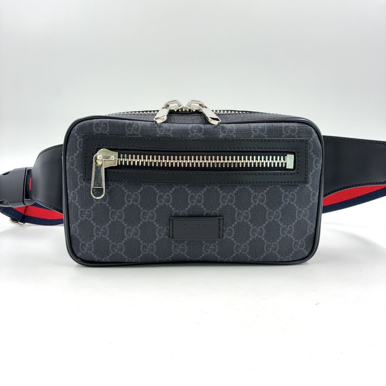 Gucci Soft GG Supreme Sherry Line Leather Navy Black Red Belt Bag Silver