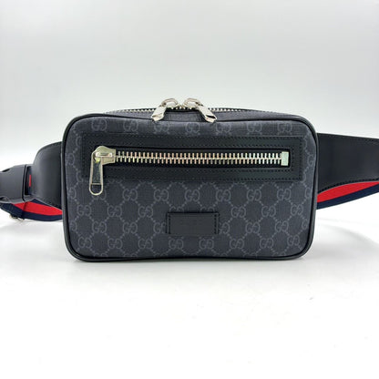 Gucci Soft GG Supreme Sherry Line Leather Navy Black Red Belt Bag Silver