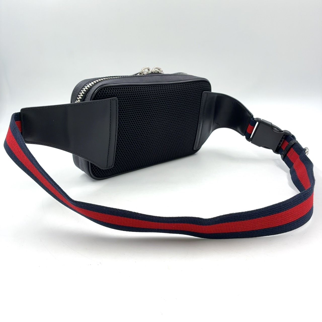 Gucci Soft GG Supreme Sherry Line Leather Navy Black Red Belt Bag Silver — view 2