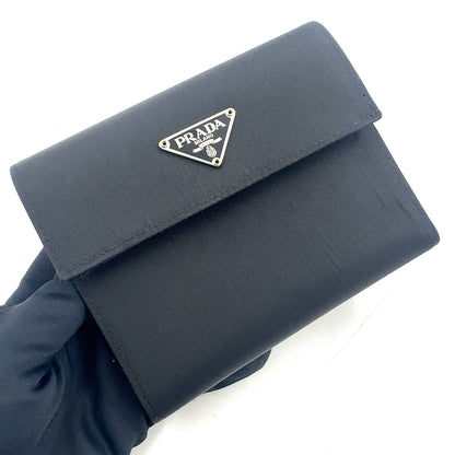 Prada Leather Nylon Black Trifold Wallet Silver — view 5