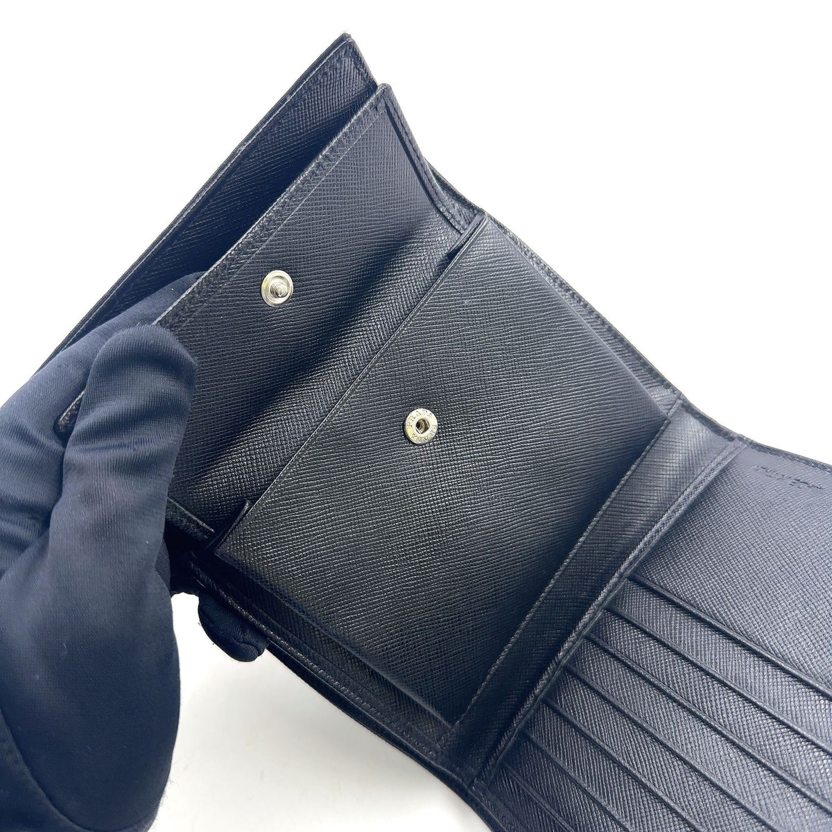 Prada Leather Nylon Black Trifold Wallet Silver — view 7