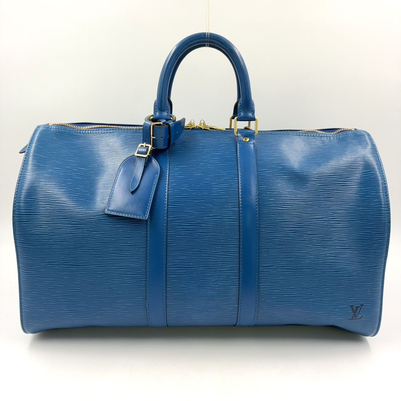 Louis Vuitton Keepall 45 Epi Toledo Blue Leather Boston Bag Gold