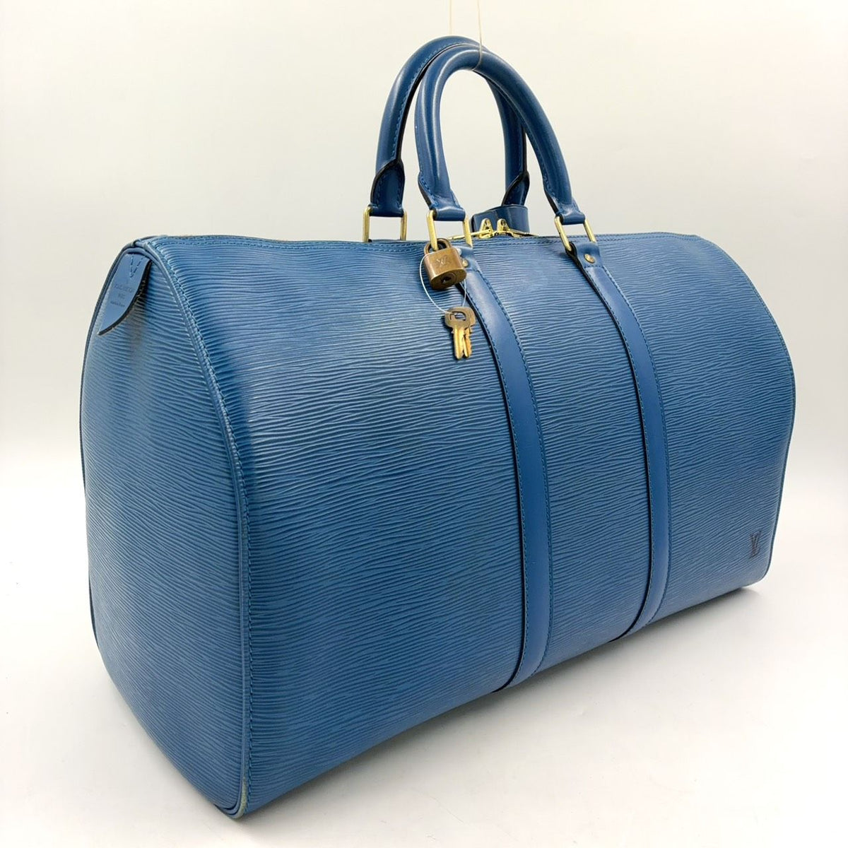 Louis Vuitton Keepall 45 Epi Toledo Blue Leather Boston Bag Gold — view 2