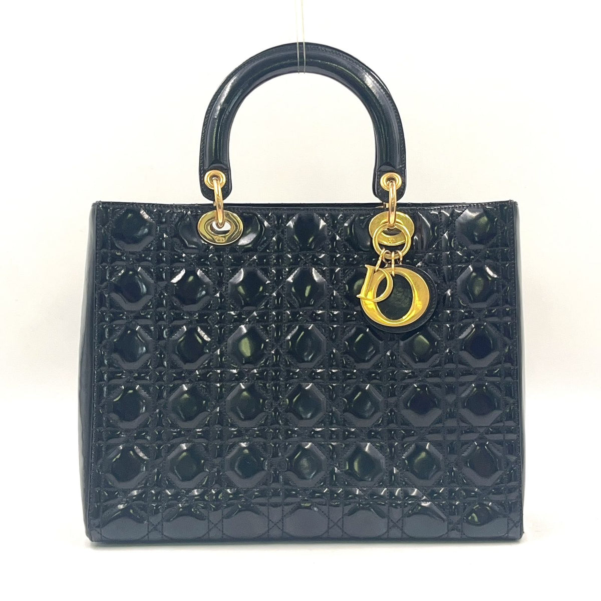 Dior Medium Cannage Patent Leather Black Handbag Gold