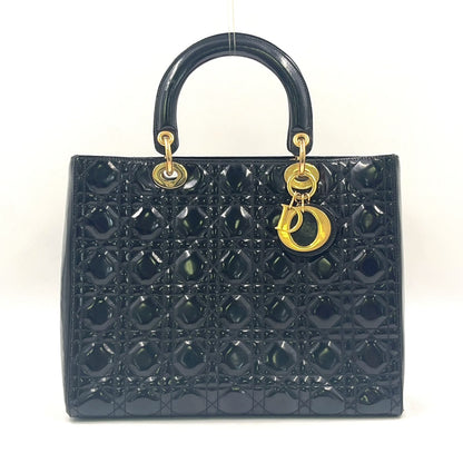 Dior Medium Cannage Patent Leather Black Handbag Gold