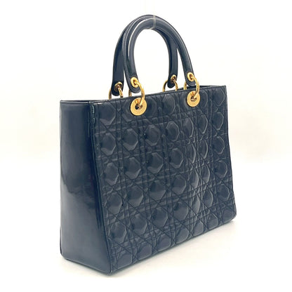 Dior Medium Cannage Patent Leather Black Handbag Gold — view 2
