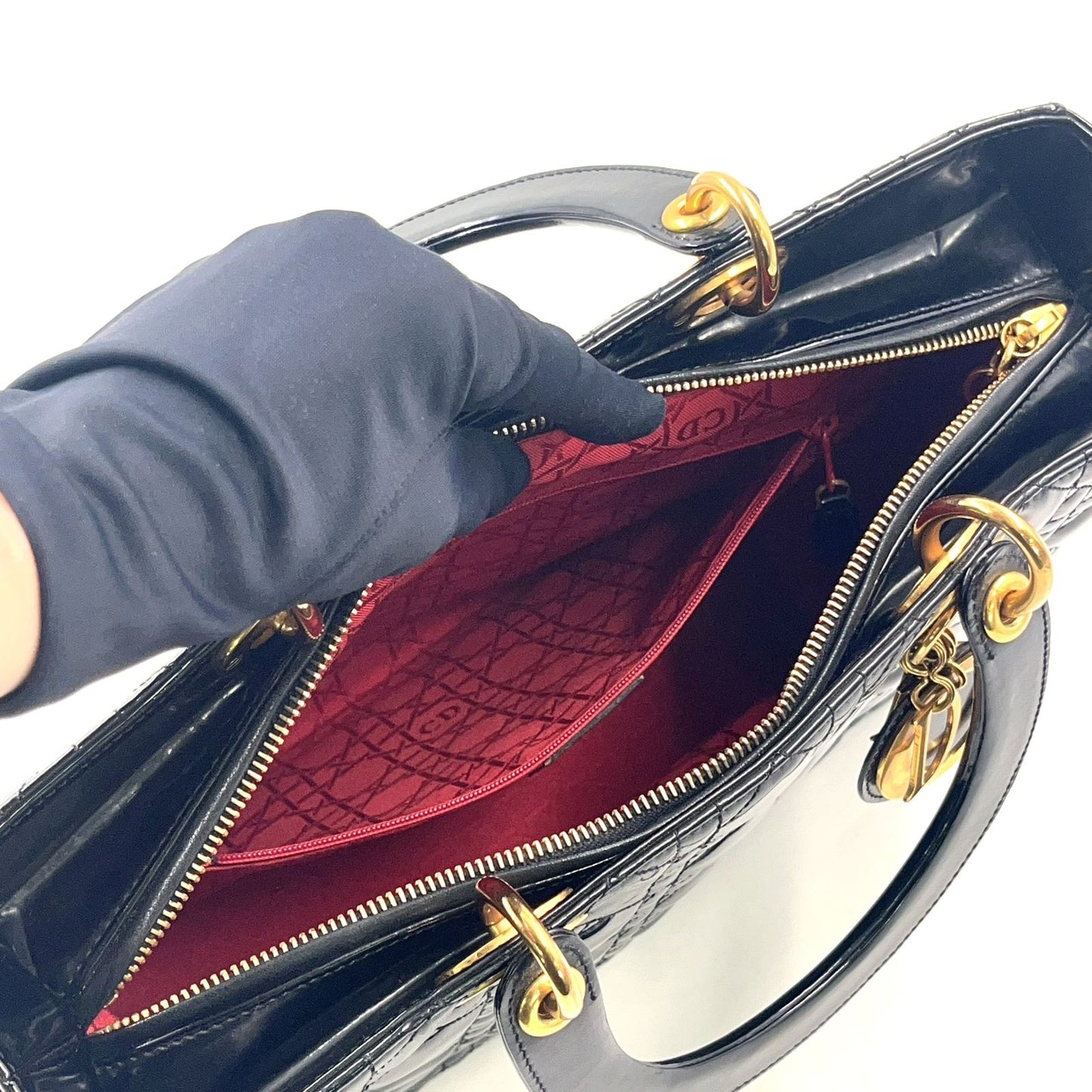 Dior Medium Cannage Patent Leather Black Handbag Gold — view 7