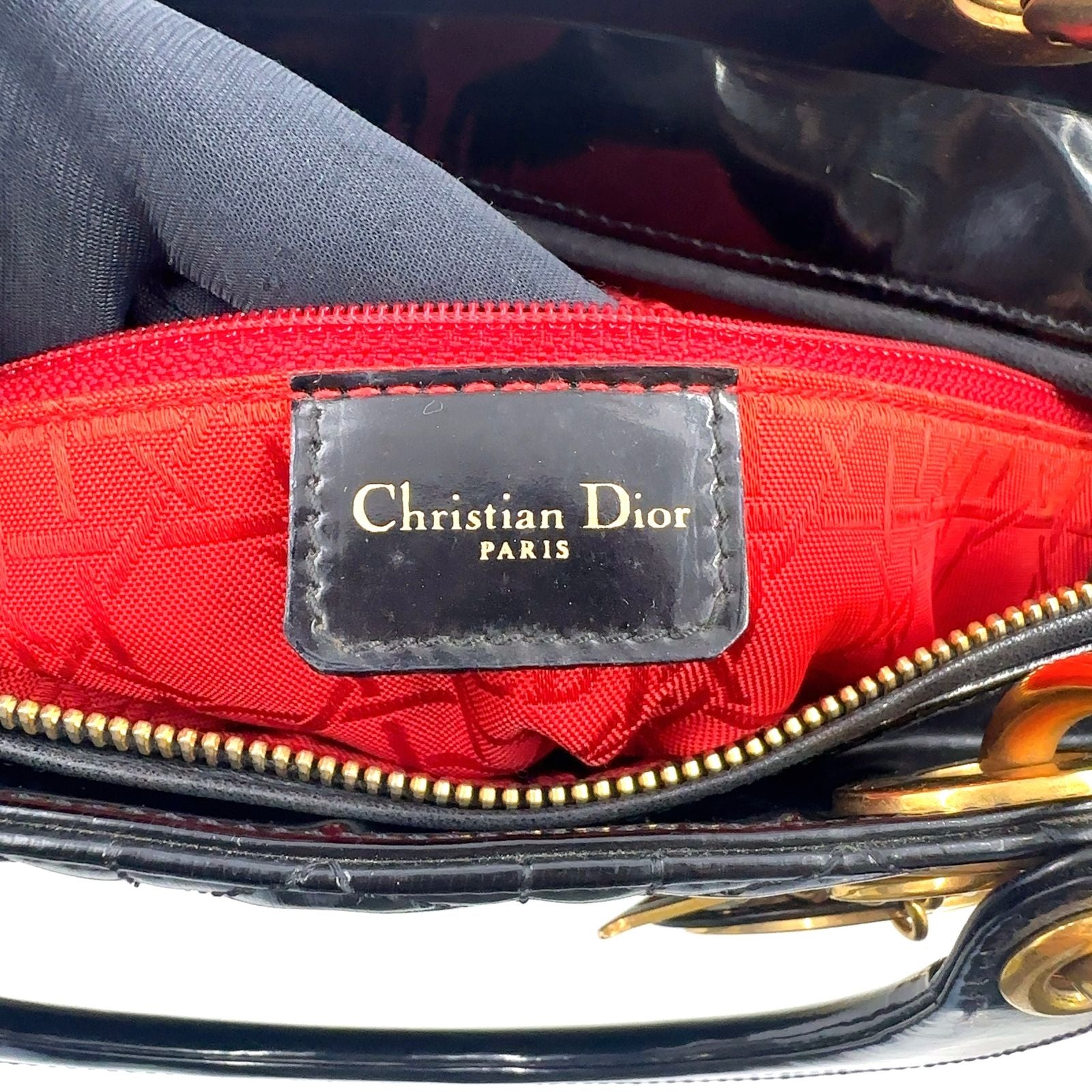 Dior Medium Cannage Patent Leather Black Handbag Gold — view 4