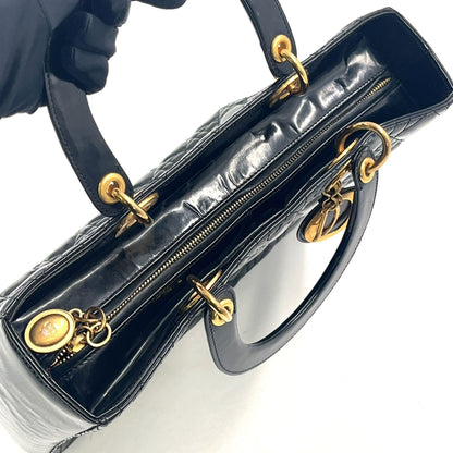 Dior Medium Cannage Patent Leather Black Handbag Gold — view 8