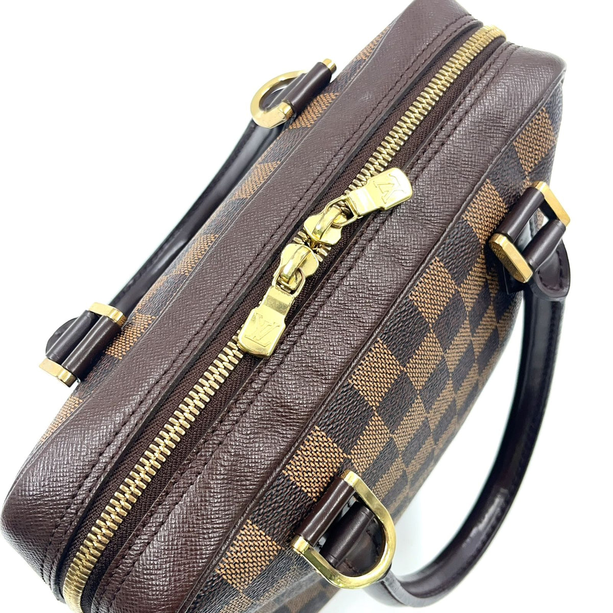 Louis Vuitton Brera Damier Ebene Leather Brown Handbag Gold — view 7