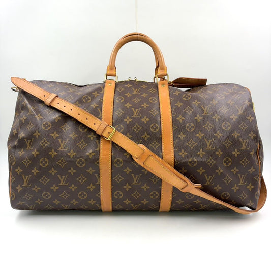 Louis Vuitton Keepall Bandouliere 55 Monogram Leather Brown Boston Bag Gold